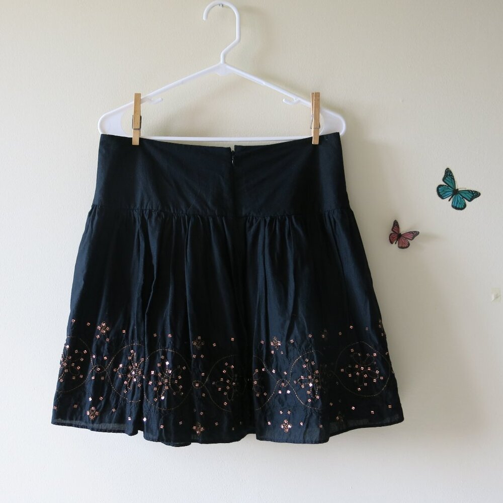 Vintage Gap Black Cotton Copper Embroidery Sequins Lined Chic Y2K Skirt Size 6